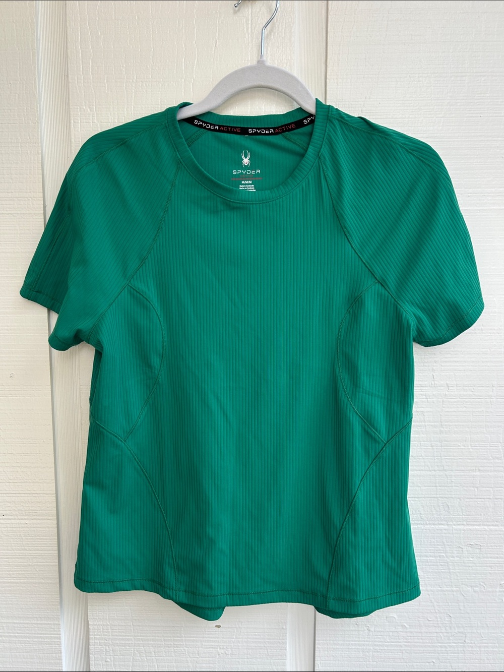 Spyder Women's Green Ribbed UPF 50 Moisture Wicking Performance Stretch T-Shirt